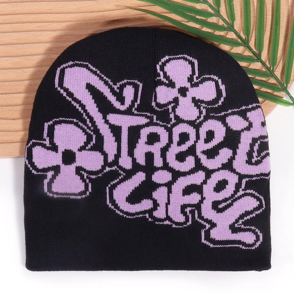 

Black Acrylic Winter Beanie With Alphabet Print For Hip Hop And Trendy Streetwear