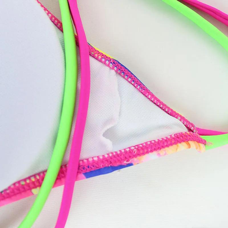 Einteiliger Badeanzug Bademode Damen Rüschen Doppel-Kreuzträger V-Ausschnitt Kokospalmen-Blumenmuster Badeanzug Strandbekleidung