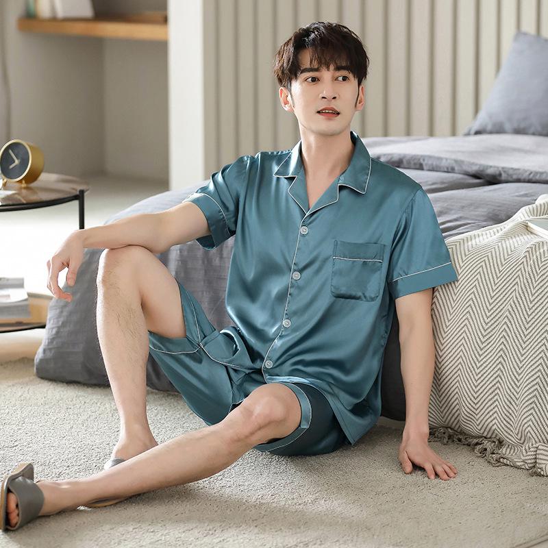 Han Yatong Silk Couple Pajamas Set: Autumn Long Sleeve Cardigan Homewear