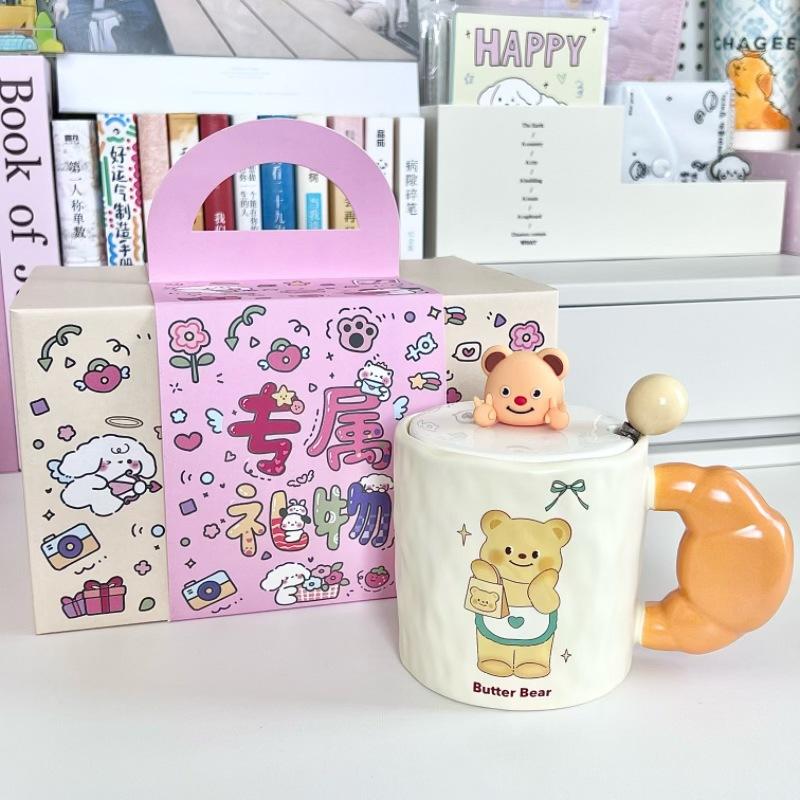 Cute Bier Butter Bear Ceramic Mug Girls High-value Drinking Cup Couple Birthday Gift Souvenir