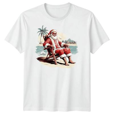 Santa Claus Christmas Vacation Holidays Mens T-Shirt Tropical Beach Tee
