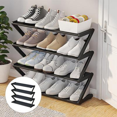 Étagère à chaussures à 4 niveaux en forme de Z pour entrée de dortoir, étagère à chaussures autoportante et légère pour placard