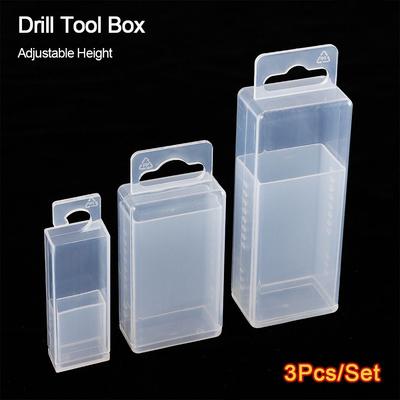 3Pcs/Set Adjustable Height Drill Tool Box Plastic Telescoplc Twist Drill Boxes Clear Rectangular Parts Storage Case