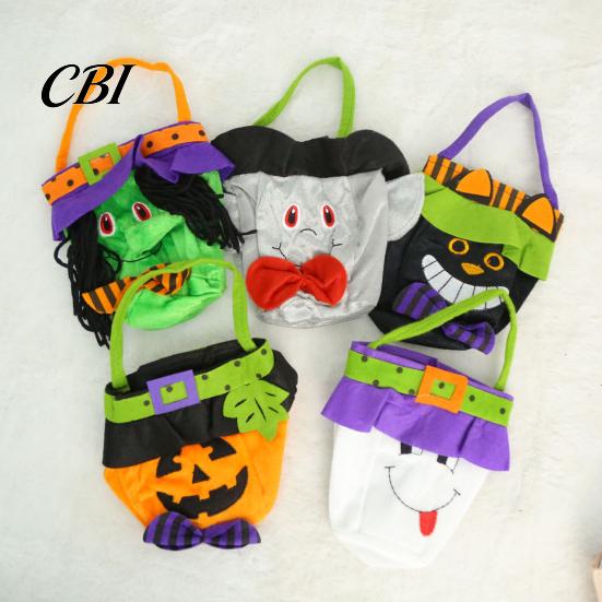 Atmospheric Photo Props Halloween Candy Bags for Kids, Trick or Treat Handbag with Handle, Spooky Cute Cartoon Pattern Witch Ghost Black Cat