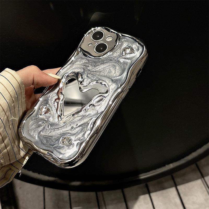 

Love Mirror Epoxy Mobile Phone Case For Iphone17Promax Silicone Silver Gray Apple 16 All-Inclusive Women S Model iPhone 17Promax