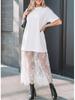 2025 Summer European & American Women's Lace Patchwork Short Sleeve Long Dress