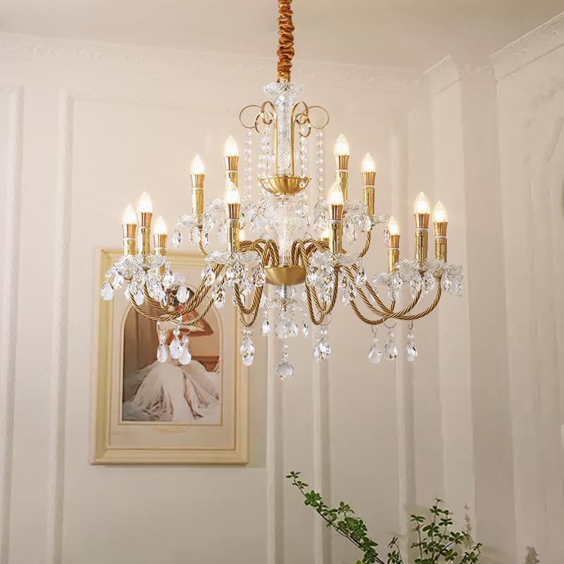 Nordic Wave Crystal Copper Chandelier for Dining Room, Bedroom, or Living Room
