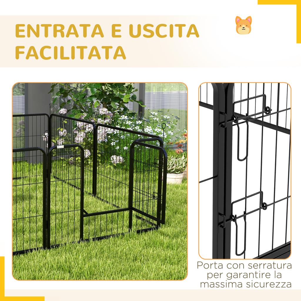8-Piece Modular Dog Fence for Indoor and Outdoor Use, Steel, 80x60 cm, Black