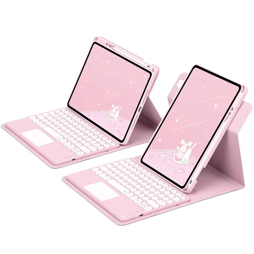 "10th Gen iPad Rotating Acrylic Case with Pen Slot, 10.2" Magnetic Bluetooth Keyboard, and Leather Cover"