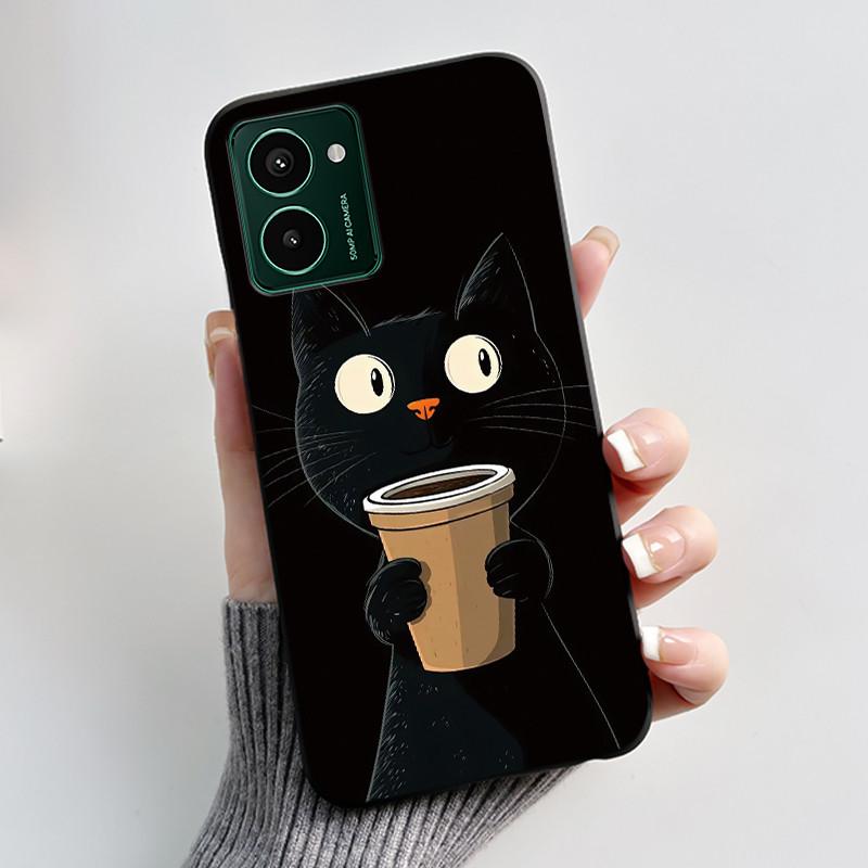 Custodia Nera Per Nokia HMD Pulse Pro/ HMD Pulse/HMD Pulse Plus Antigraffio Morbida Gelatina Custodia Gatto Nero Su Nuvole Rosa