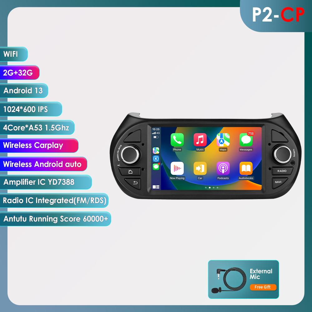 OSSURET Intelligent Carplay 4G RDS 7'' 7862 AI 2din Android 13 Car Radio for Fiat Fiorino /Citroen Nemo / Peugeot Bipper GPS Multimedia Video Player