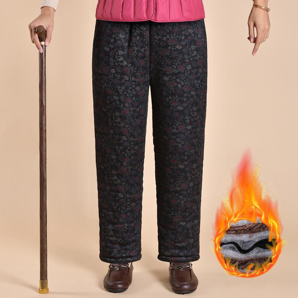 Grandma's Warm Cotton Fleece Pants: Cozy, Loose-Fitting Floral Design for Middle-Aged and Elderly, Ideal for Autumn and Winter Wear.
