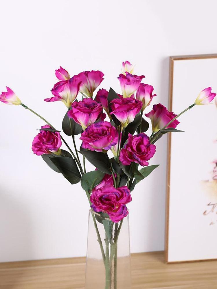 Roses Eustoma artificielles en soie, 3 pièces, fausse flore européenne pour décoration de jardin de maison, fête de mariage
