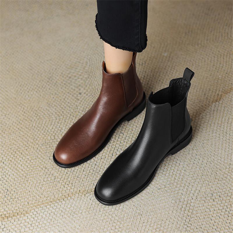 Fashion 2025 New Autumn Genuine Leather Women Boots Round Toe Chunky Heel Boots for Women Concise Ankle Boots Winter Boots Chelsea Boots