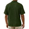 Men Corduroy Shirt Short Sleeve Button Down Casual Loose Fit Collar Pocket Striped Lightweight Summer Shirt