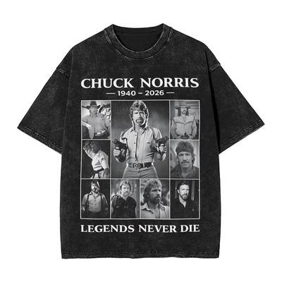 Salute To Classic Action Star Chuck Norris Graphic Print TShirt Men Women Vintage Washed Cotton Casual Oversized Top Summer Tee