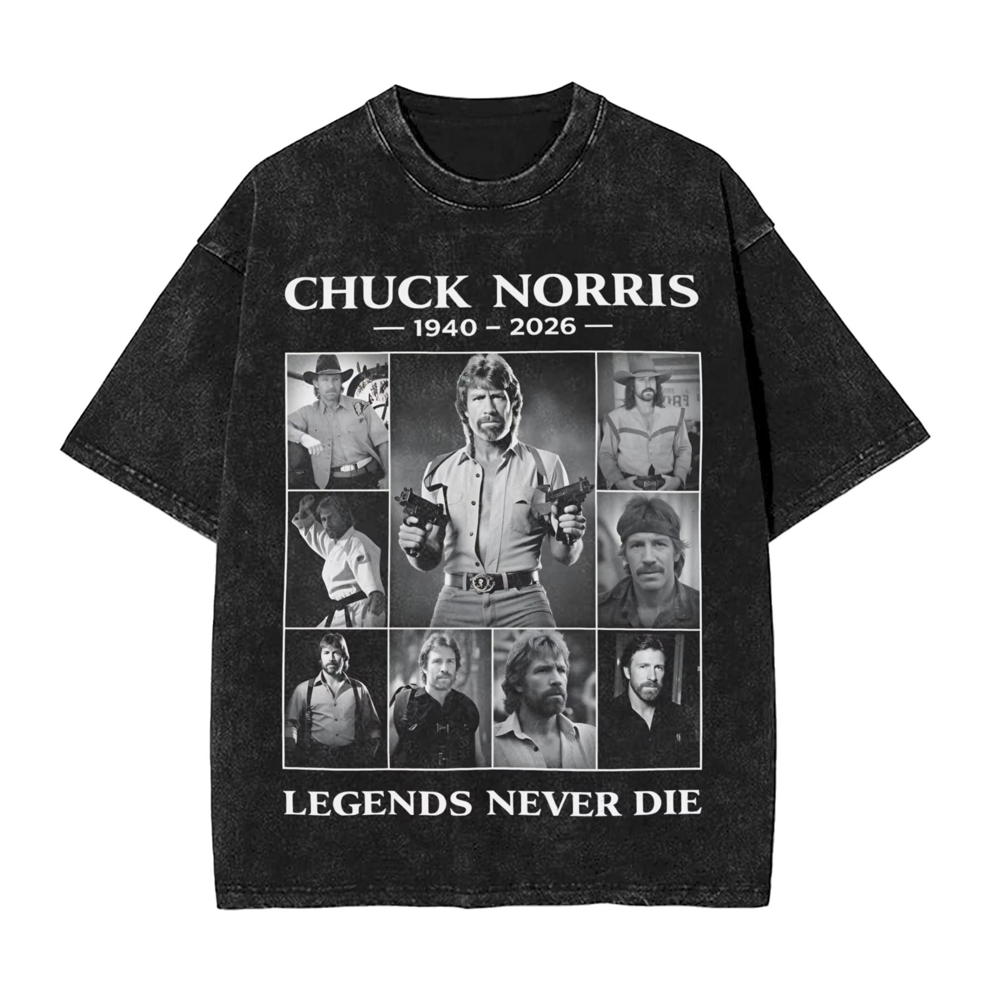 Salute To Classic Action Star Chuck Norris Graphic Print TShirt Men Women Vintage Washed Cotton Casual Oversized Top Summer Tee S
