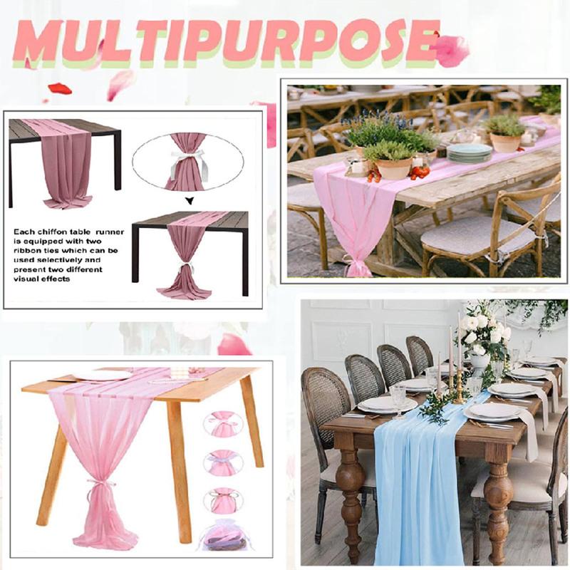 Chiffon Table Runner, Table Decorations Sheer Wedding Table Runner Rustic Romantic Wedding Arch for Bridal Shower Birthday Party 70x300cm