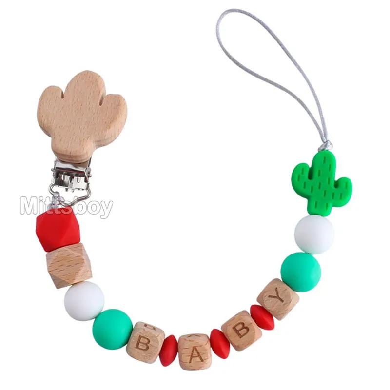 Handgefertigt Personalisierte Name Kaktus Schnullerclips Ketten Silikonperlen Personalisieren Säugling Chupetero Zahnung Personalisiert Geschenk