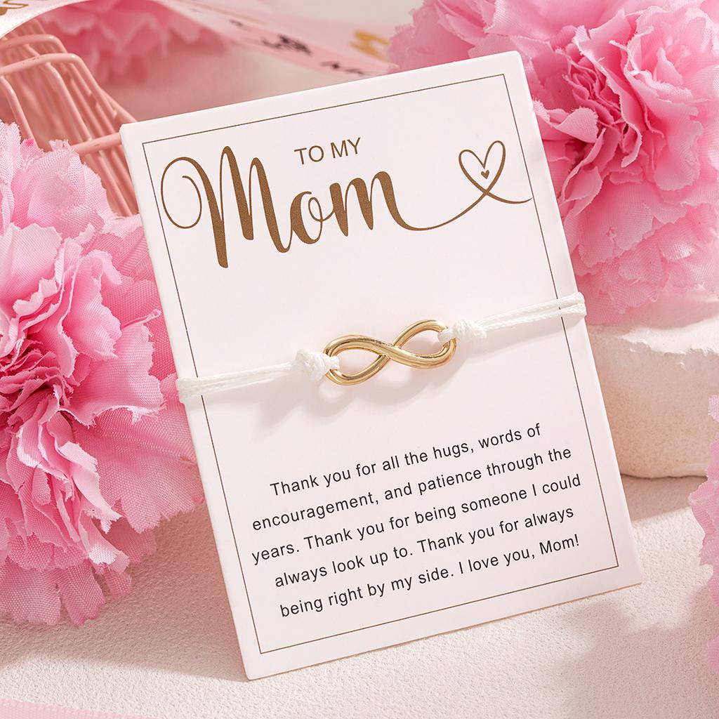 1 Mother's Day Greeting Card Bracelet with Infinite Loop and 8-shaped Braided Rope Bracelet Suitable for Holiday Gift Giving