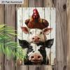 2D Flat 1pc Vintage Aluminum Sign Farm Animals Stacked Cow Pig Chicken Wall Decor Plaque for Home Kitchen Farmhouse Countryside Decor