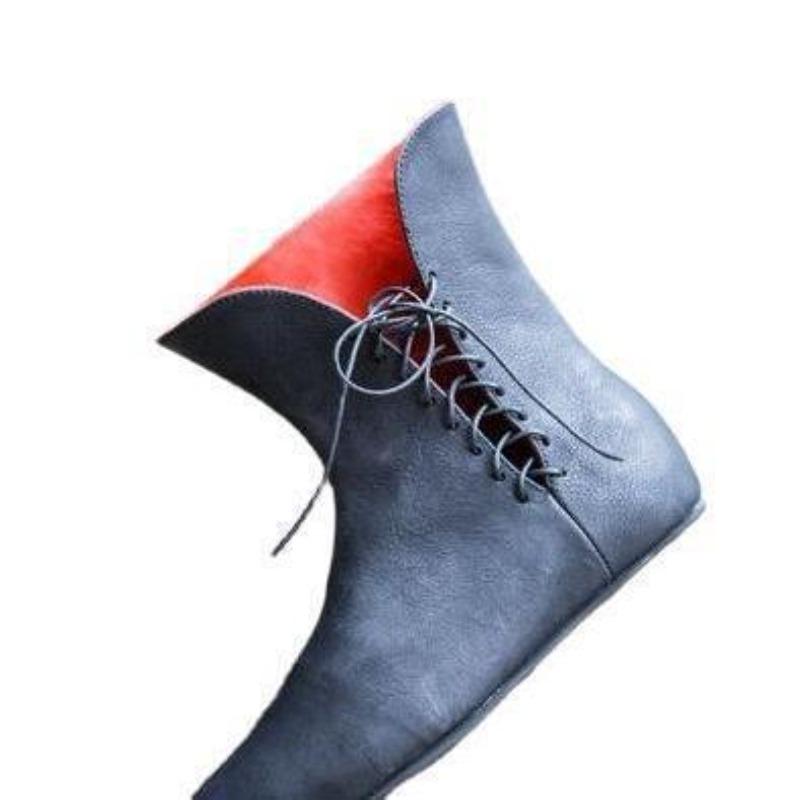 Spring and Autumn Pointed Head Medieval Men's Leather Lace-Up Martin Boots Flat Large Size Men's Shoes