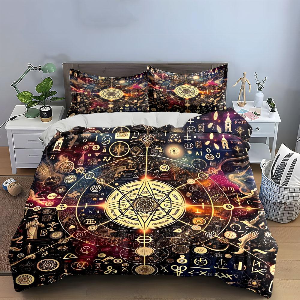 Mystical Symbols Art Decor Set Soft Comfortable Duvet Cover Bedding Set Included 1*Duvet Cover & 2*Pillowcases, Gift