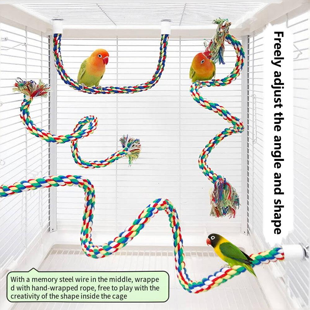 Flexible Spiral Bird Rope Perch Colorful Bendable Cotton Climbing Rope Stand Toy for Parrots, Budgies, Cockatiels, Cage Accessories