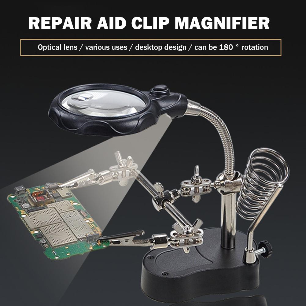 Welding Magnifier Auxiliary Clip Multifunction LED Light Magnifier Lens Helping Repair Tools Non-slip for Maintenance Inspection