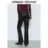 UR 2025 Spring Women's PU High-Waist Straight-Leg Pants UWJ650004
