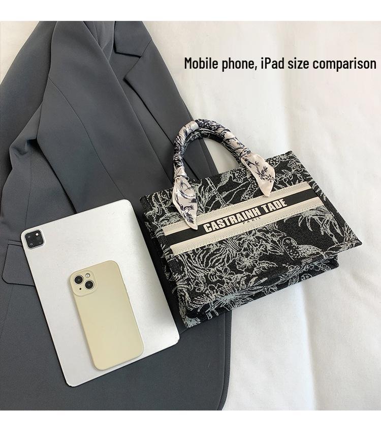 Dámská trendy taška tote s potiskem a hedvábným šátkem – Velkokapacitní, všestranná kabelka pro dojíždění