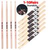 1-10Pairs Beginners Drumsticks Consistent Weight and Pitch Jazz Drum Sticks Wood Tip American Hickory Drumsticks for Percussion