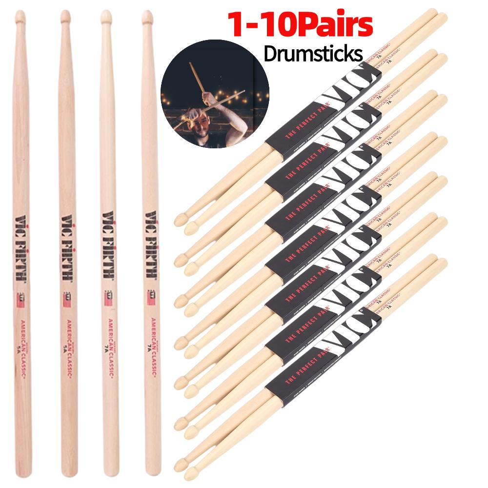 1-10Pairs Beginners Drumsticks Consistent Weight and Pitch Jazz Drum Sticks Wood Tip American Hickory Drumsticks for Percussion