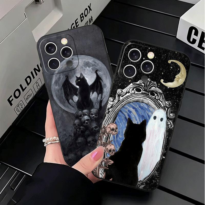 Black Cat Witch Aesthetics Soft Phone Case for iPhone 16 16E 17 Air 15 Pro Max 14 Plus 13 Mini 11 12 7 Black Cover Back Shell