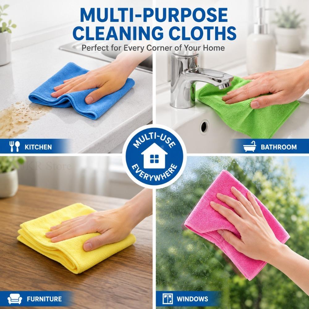 Microfiber Cleaning Cloth Absorbent Dishwashing Towel Reusable Household Cleaning Rag for Kitchen Bathroom Table Window Car Use
