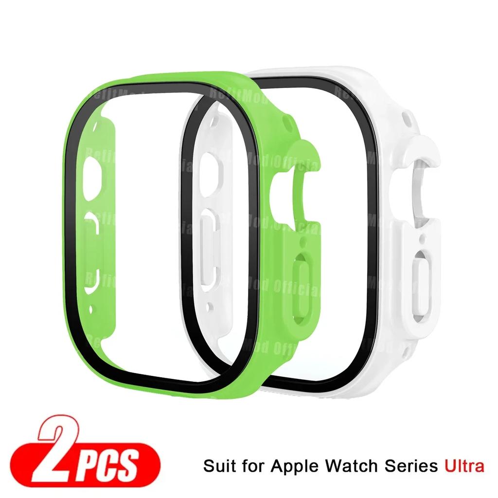 2PCS Case+glass For Apple Watch Ultra 49mm 45mm 42mm 41mm 44mm 40mm Film Screen Protector Bumper IWatch Serie 5 8 7 SE 6 Cover