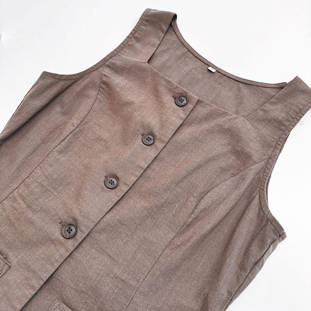 Mode Schlicht Sommer Berufstätige Damen Pendeln Reine Baumwolle Tasche Weste Langes Kleid Zweiteiliges Set Damenanzug