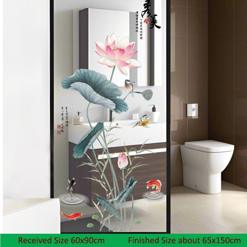

Большие китайские наклейки на стену в виде лотоса – двухсторонние прозрачные съемные декоративные наклейки из ПВХ для окон, ванной комнаты, стеклянной витрины, домашнего декора, отклеиваются и приклеиваются 60x90cm