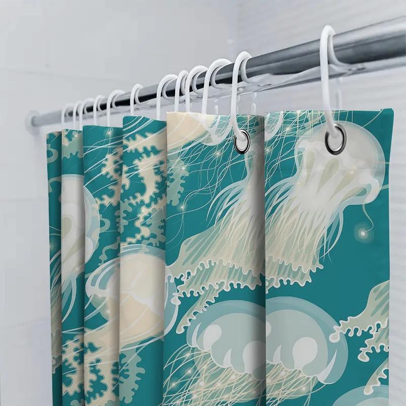 Elegant Jellyfish Pattern Shower Curtain For Modern Bathroom Decor Creative And Artistic Design Waterproof And Durable Easyclean