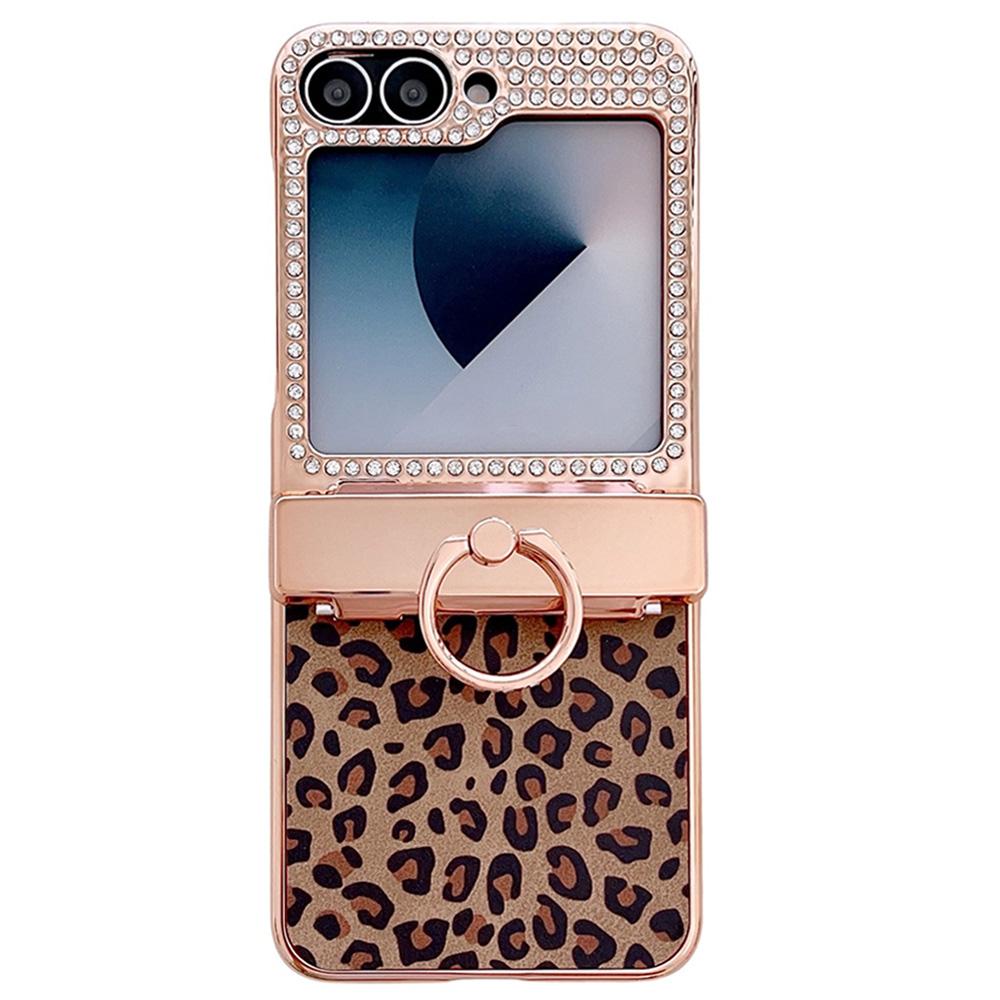 For Samsung Galaxy Z Flip7 FE 5G/Z Flip6 5G Case Leopard Pattern Ring Holder Rhinestone Hard PC Phone Cover