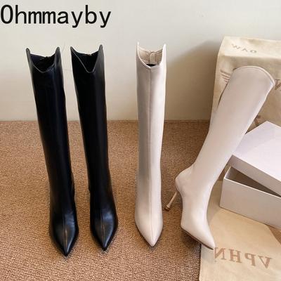 Vintage Pointed Toe High Heel Women Knee High Boots Fashion Party Stripper Shoes Autumn Winter Ladies Slim Knight Long Booties