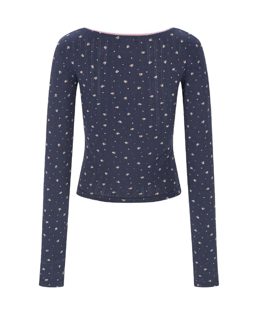 Peullijeunopallou Pony Flower Lace Long Sleeve Top (Navy)