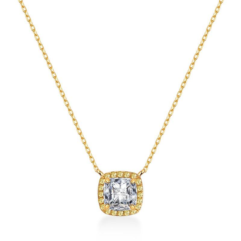 Womens Sterling Princess Cut Moissanite Necklace With Full Pave Square Pendant O-Link Chain 41-50cm 925 Sterling Silver