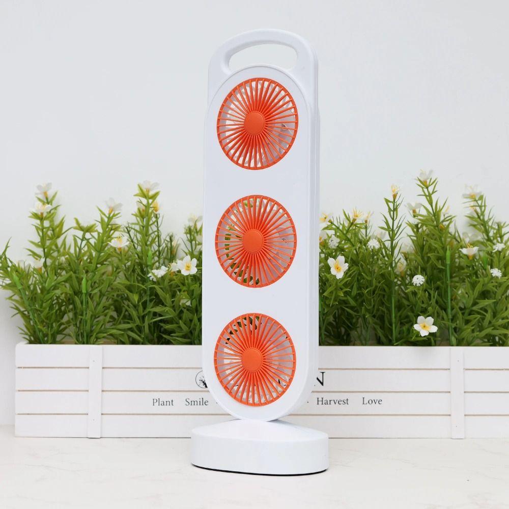 3-Head Desktop Fan Long Battery Life USB Type-C Portable Cooling Fan Triple Turbine Design 3 Speed Settings Turbine Desktop Fan