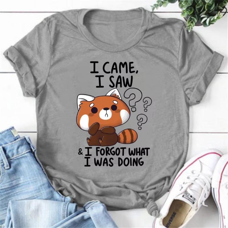 

Cute Raccoon I Came I Saw Tshirts For Women Summer Tee Shirt Femme Casual Short Sleeve Round Neck Tops Tshirts S