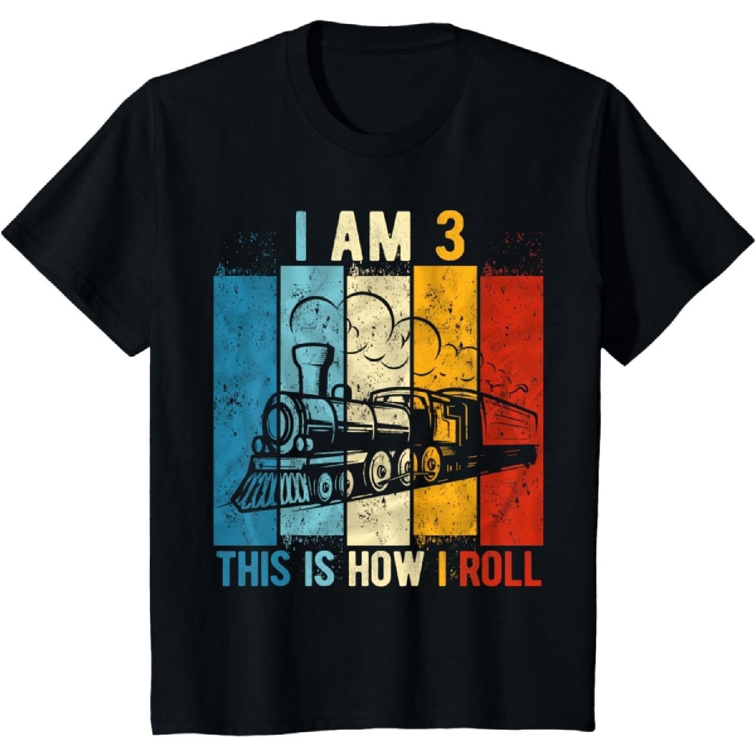 Kids 3rd Birthday Boy Train 3 Year Old Birthday T-Shirt S