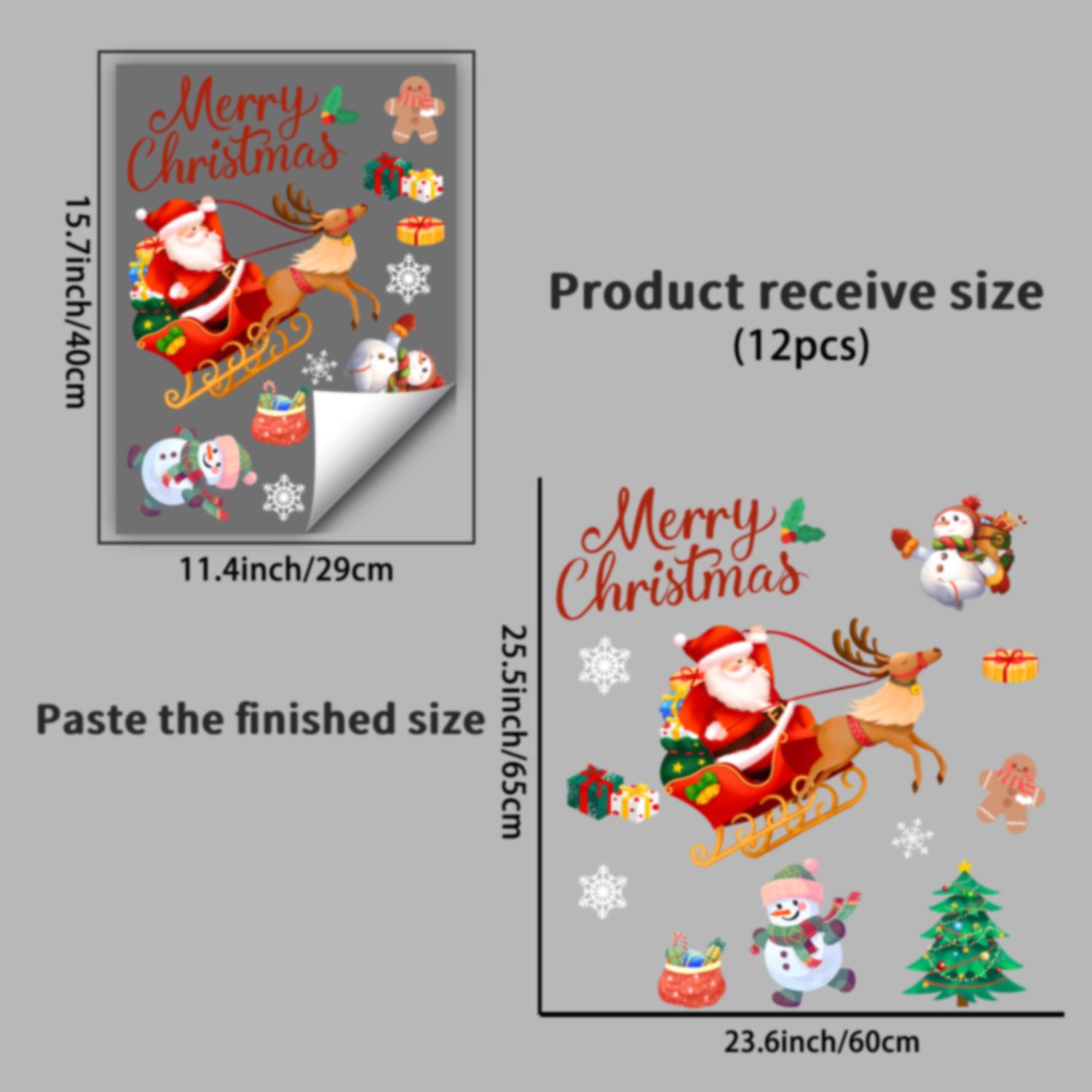 Christmas Cartoon Window Stickers: Santa, Moose, Snowman, Electrostatic Clings - Adhesive-Free