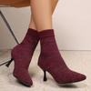 Große Größe Herbst und Winter neue feine hohe Absätze einfarbig spitz zulaufend elastisches Tuch große Größe Mode Stiefel