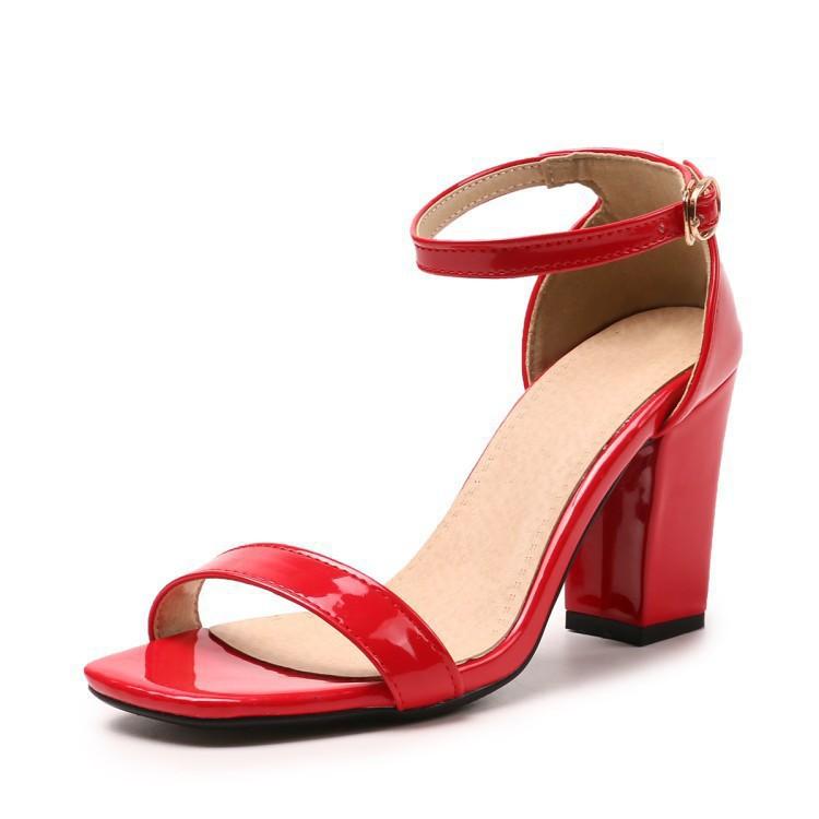 Fashion Low Sandals Woman Leather Buckle Strap Large Size 2024 Summer High Heels Suit Female Beige Women’s Shoes Low-heeled Big High-hee