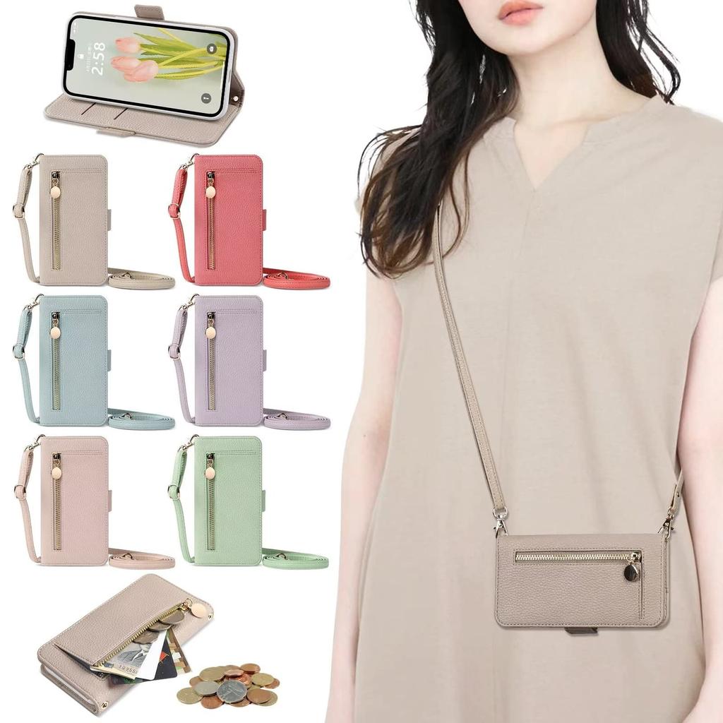 YerlyLan iPhone SE Wallet iPhone SE Flip Zippered Large Capacity Shoulder Case with Adjustable iPhone Phone Case for Women SE SE Light [3rd